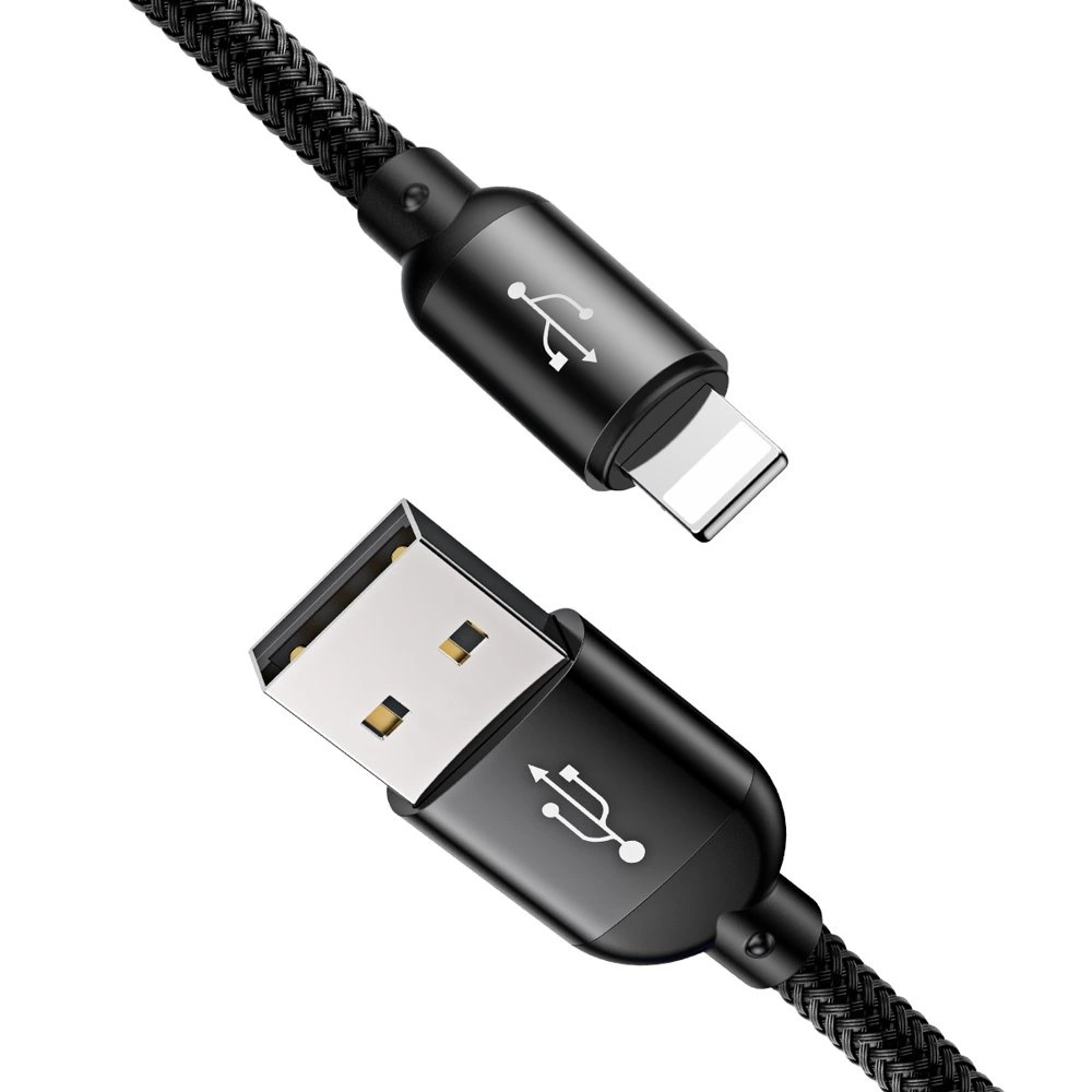 Baseus Three Primary Colors kabel 3w1 USB - micro USB / Lightning / USB-C w nylonowym oplocie 3.5A 1,2M czarny (CAMLT-BSY01) - obrazek 2