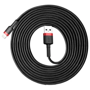 Baseus Cafule Cable wytrzymały nylonowy kabel przewód USB / Lightning QC3.0 2A 3M czarno-czerwony (CALKLF-R91)