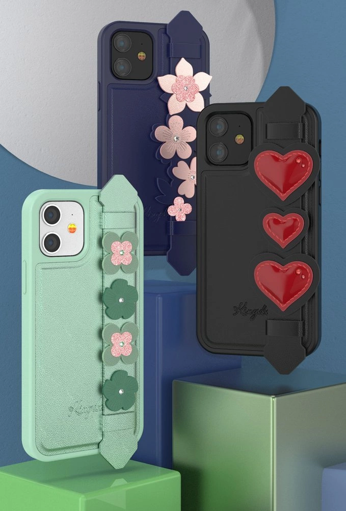 Kingxbar Sweet Series żelowe etui ozdobione oryginalnymi Kryształami Swarovskiego z podstawką iPhone 12 Pro / iPhone 12 niebieski - Image 3