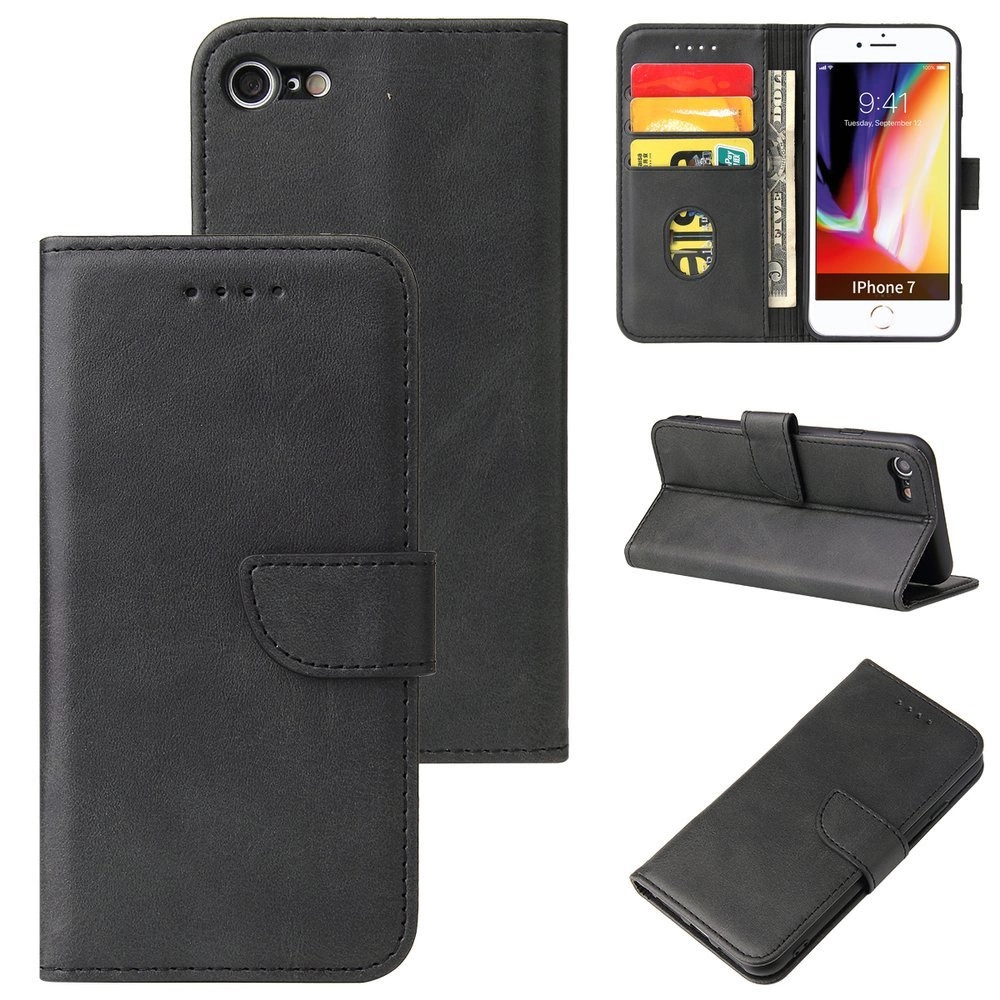 Magnet Case elegancki futerał etui pokrowiec z klapką i funkcją podstawki iPhone SE 2022 / SE 2020 / iPhone 8 / iPhone 7 czarny - obrazek 6