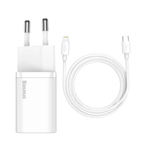 Baseus Super Si 1C szybka ładowarka USB Typ C 20W Power Delivery + kabel USB Typ C - Lightning 1m biały (TZCCSUP-B02)