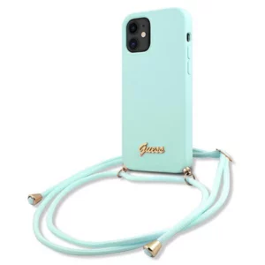 Etui Guess Metal Logo Cord na iPhone 12 mini - jasnoniebieskie